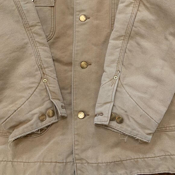 Vintage Carhartt Beige Chore Coat Corduroy Collar & Brass Buttons Sz 40 Oil Rig - Picture 5 of 11